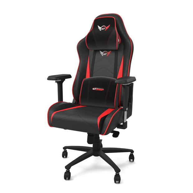 Red leather Pro XL gaming chair with cushions front angle