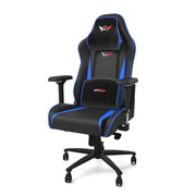 Blue leather Pro XL gaming chair with cushions front angle