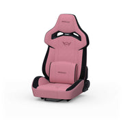 Pink Fabric RS12 Racing Seat with lumbar cushion front angle