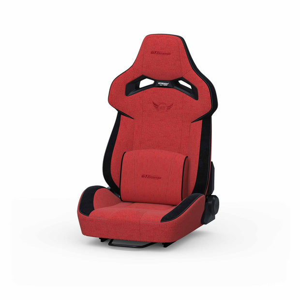 Red Fabric RS12 Racing Seat with lumbar cushion front angle