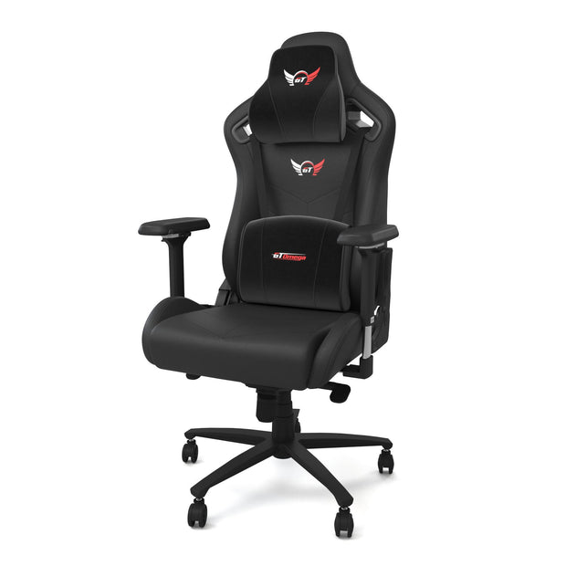 Black Leather SPORT Series Gaming Chair with cushions front angle