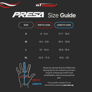 PRESA Sim Racing Gloves Size guide