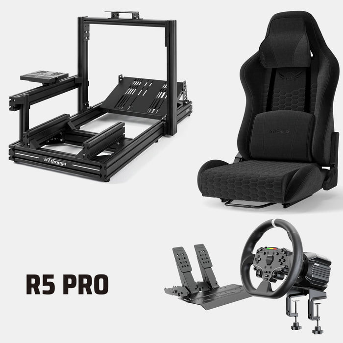 MOZA R5 Pro PRIME Lite Sim Racing Bundle with XL RS Black Fabric Seat
