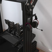 PRIME Headset Holder mounted to PRIME cockpit lifestyle image with red headphones
