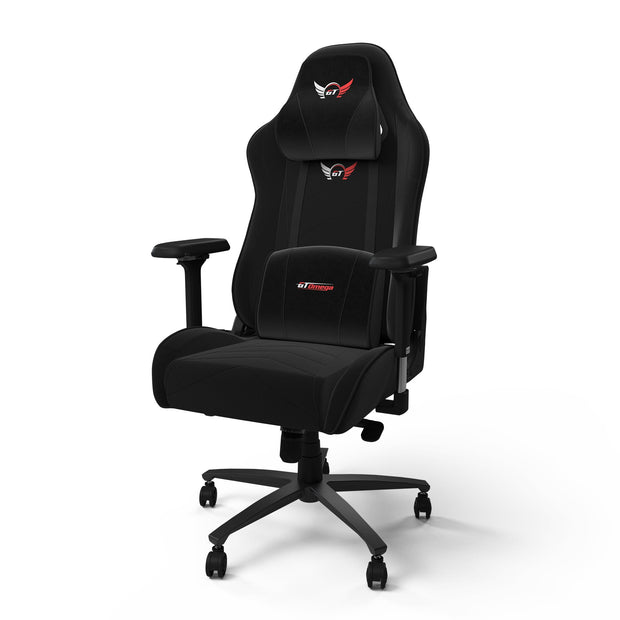 Black Fabric Pro XL gaming chair with cushions front angle