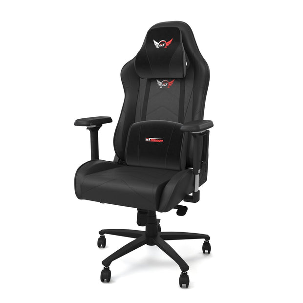 Black leather Pro XL gaming chair with cushions front angle