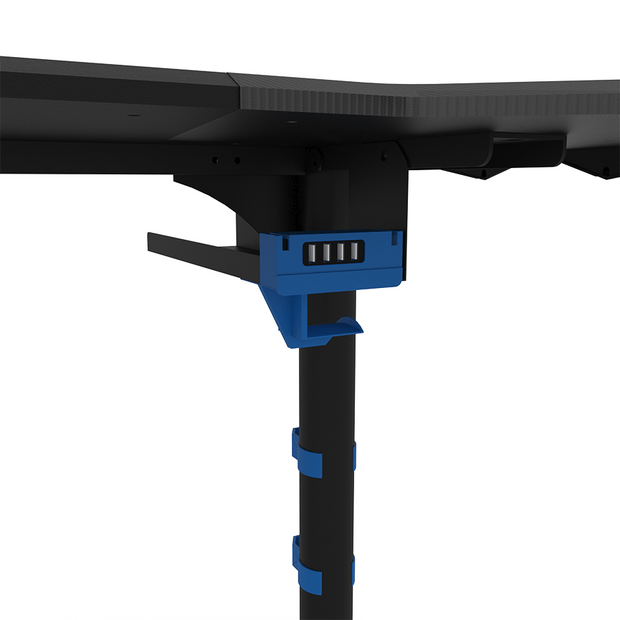 ALPHA Gaming Desk Close Up Blue Integrated USB Hub