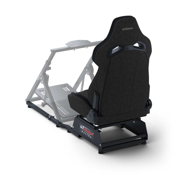 Apex Rear Seat Frame with Black RS12 Racing Seat Mounted to an Apex Wheel Stand Rear Angle View