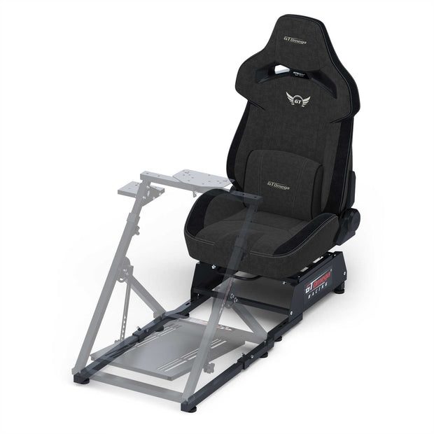Apex Rear Seat Frame with Black RS12 Racing Seat Mounted to an Apex Wheel Stand Front Angle View 2
