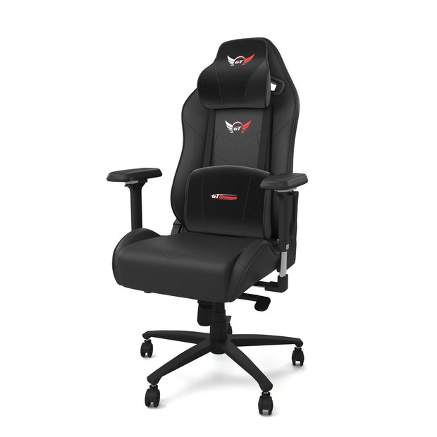 Black Elite Gaming chair front left angle with cushions