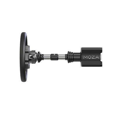 Moza racing shaft extender attached to a racing wheel side view