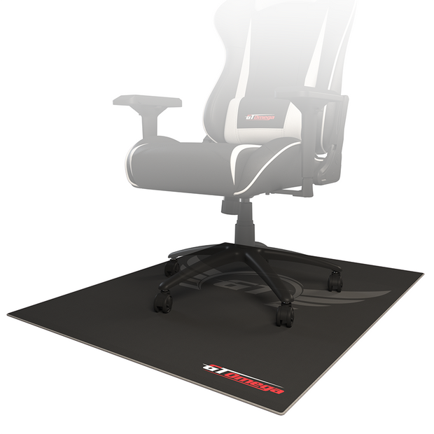 White trim Floor Pad For Gaming and office chairs side angle with chair on top