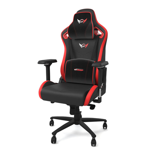 Red Leather SPORT Series Gaming Chair with cushions front angle