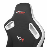 Close up of White Leather SPORT Series Gaming Chair headrest
