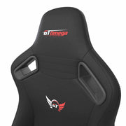 Close up of Black Leather SPORT Series Gaming Chair headrest