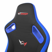 close up of Blue Leather SPORT Series Gaming Chair headrest