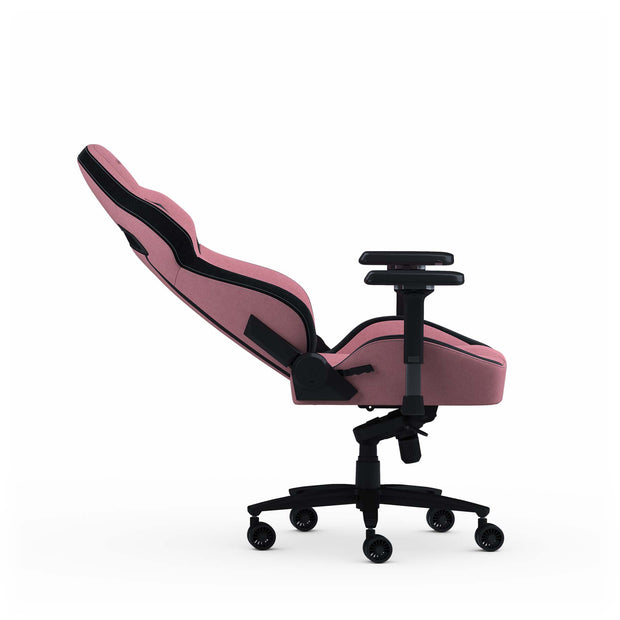 Pink Fabric Zephyr gaming chair reclined