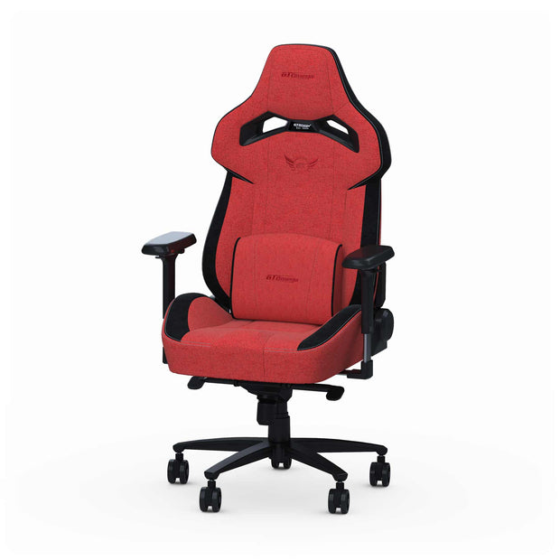 Red Fabric Zephyr gaming chair front left angle