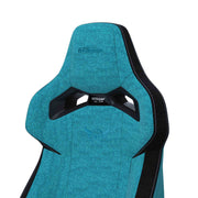 close up of Teal Fabric Zephyr gaming chair headrest