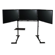 Simulator Single to Triple Monitor Stand Conversion Kit mounted to single monitor stand with screens